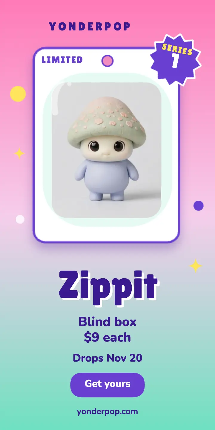 Zippit blind box toy launch half page ad template