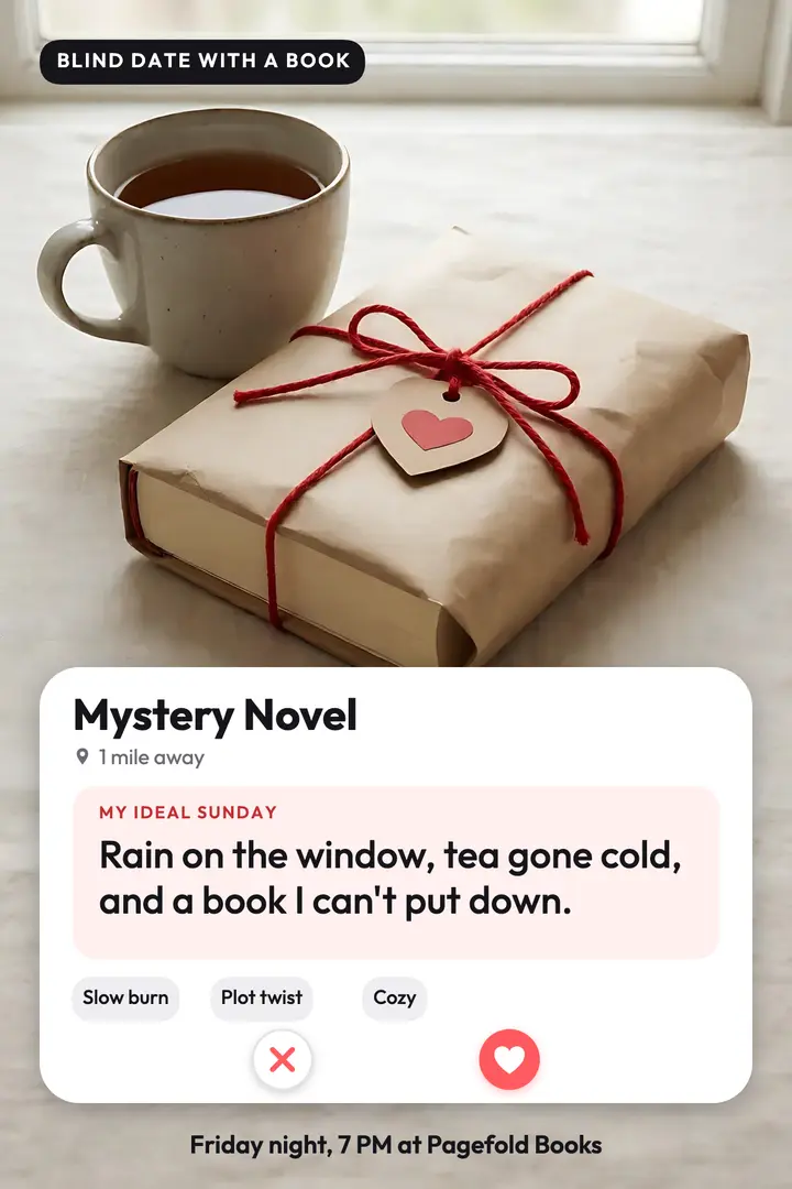 Blind date with a book profile card poster template