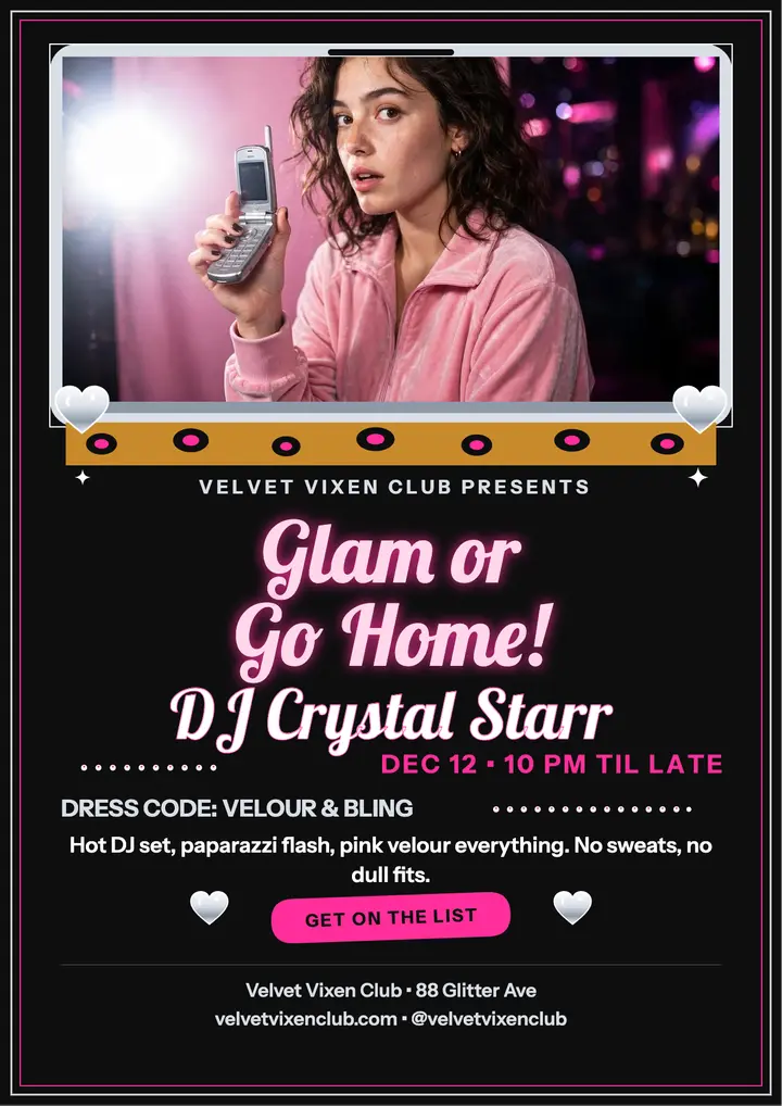 Velvet Vixen glam club night flyer: club night flyer template