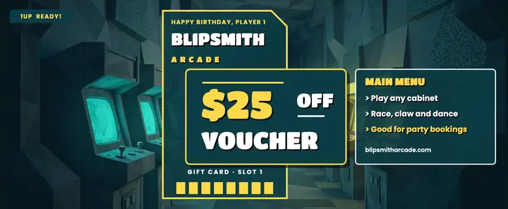 Blipsmith Arcade birthday voucher, low-poly template
