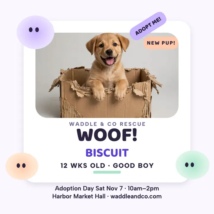 Biscuit puppy adoption day post with blobs template