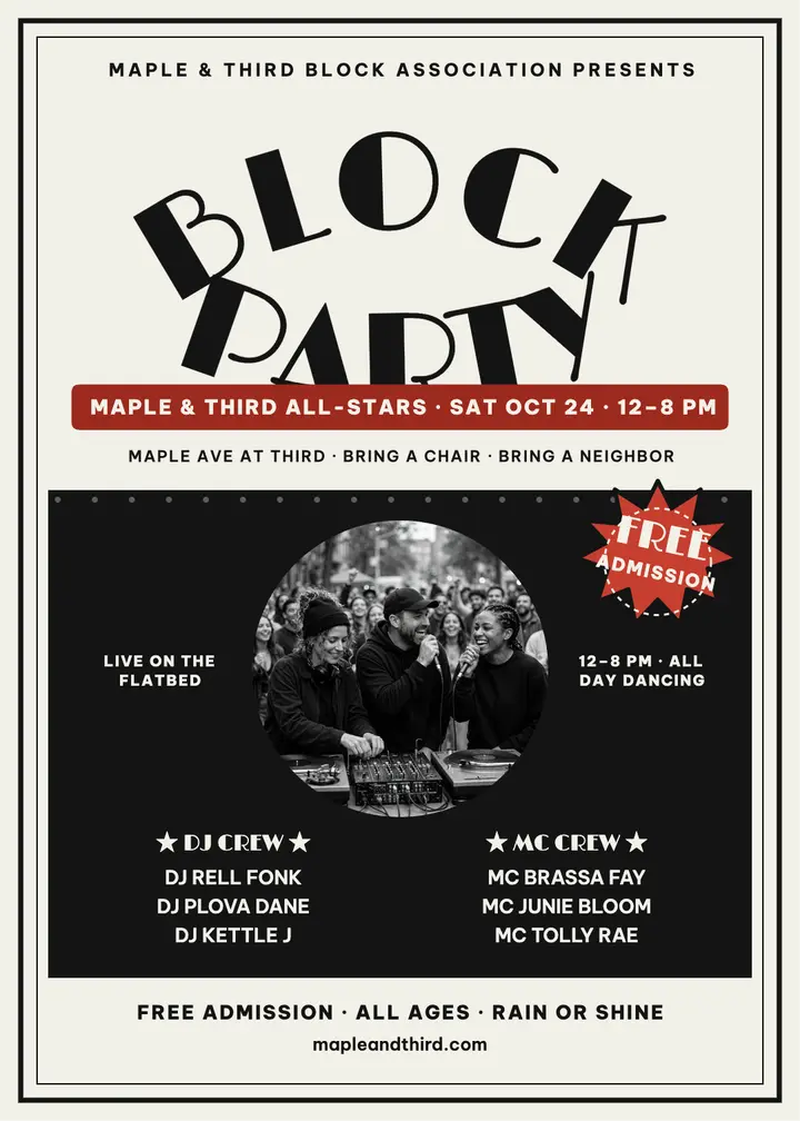 Maple and Third block party crew invitation template