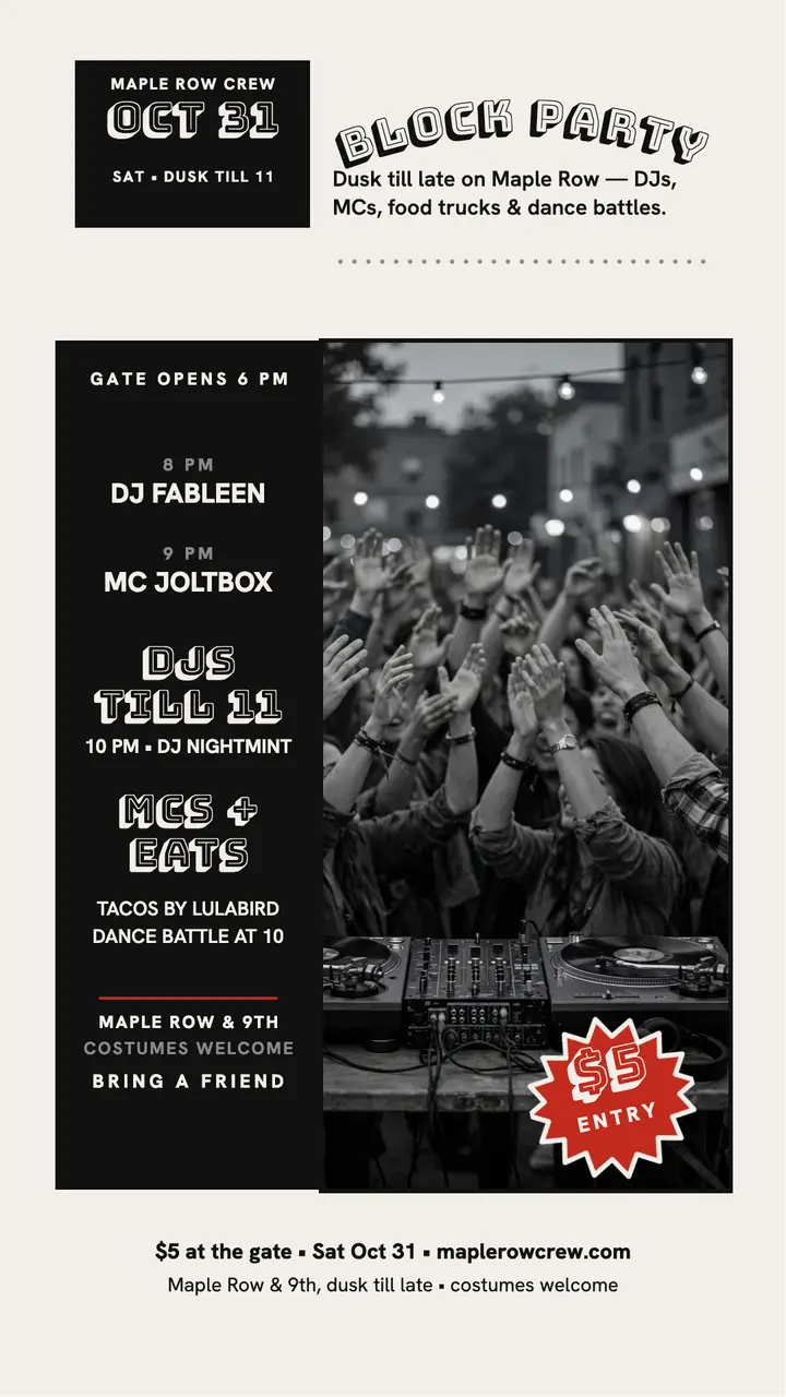Maple Row Crew block party story template