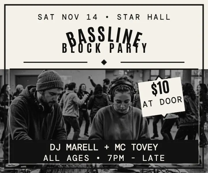 Bassline Block Party DJ night rectangle ad: dj night ad template