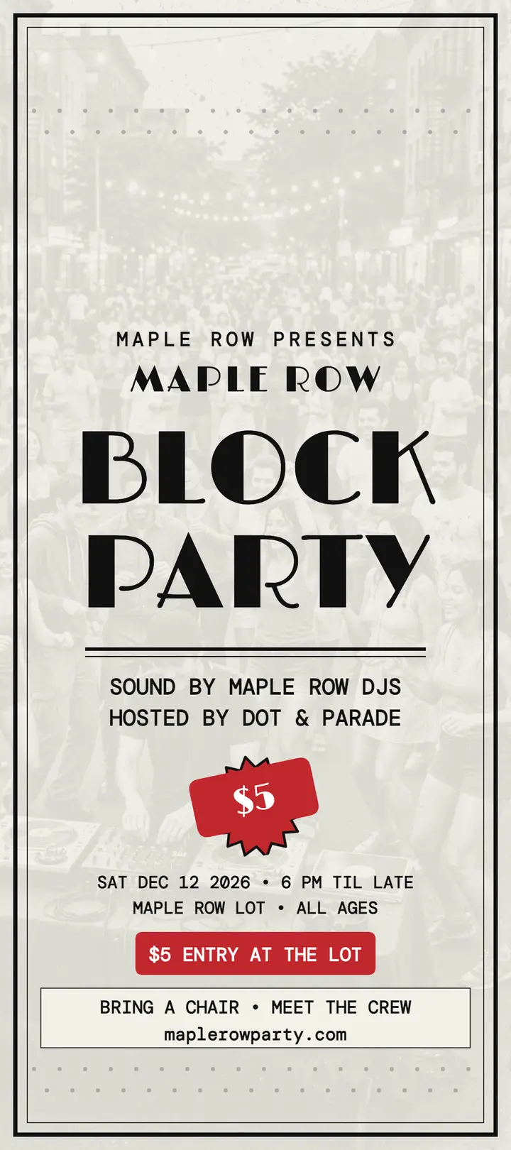 Maple Row block party photocopy flyer template