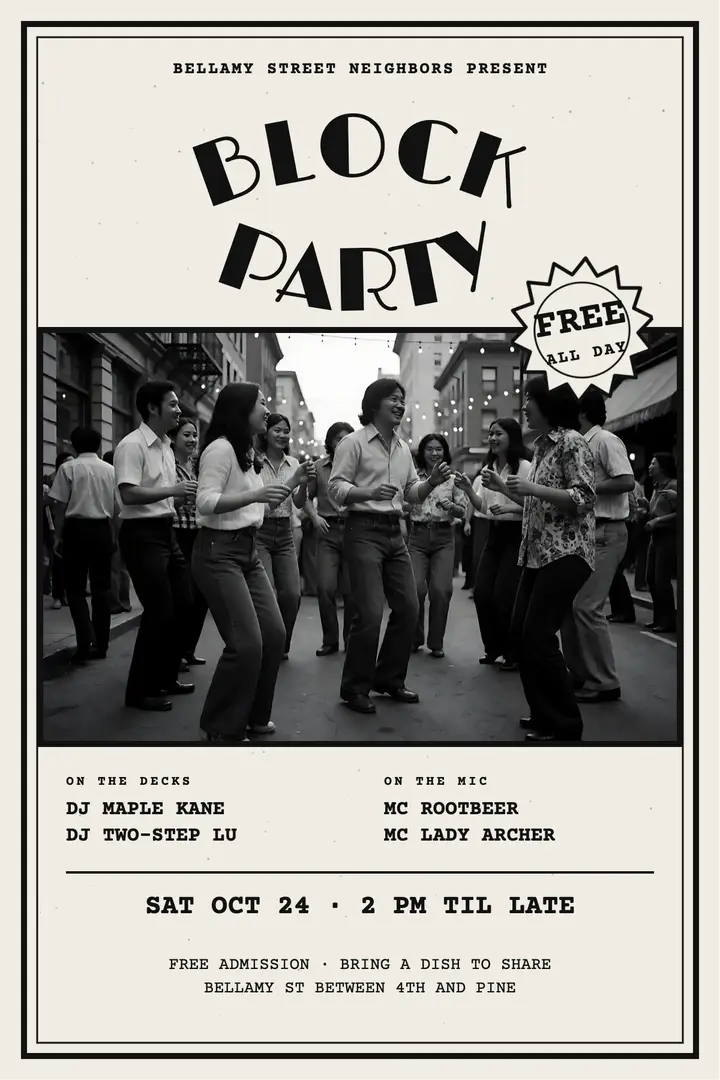 Bellamy Street block party poster template