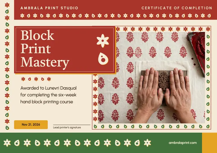 Block printing course certificate, Indian block print template