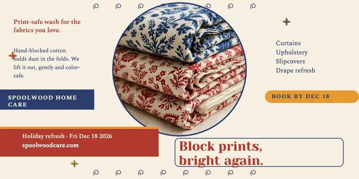 Spoolwood block print curtain care post template