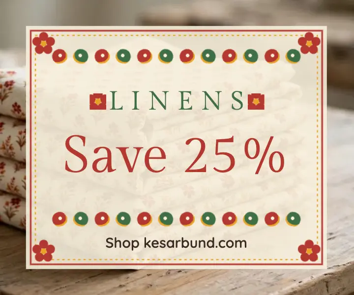 Kesarbund block-print linens sale ad template