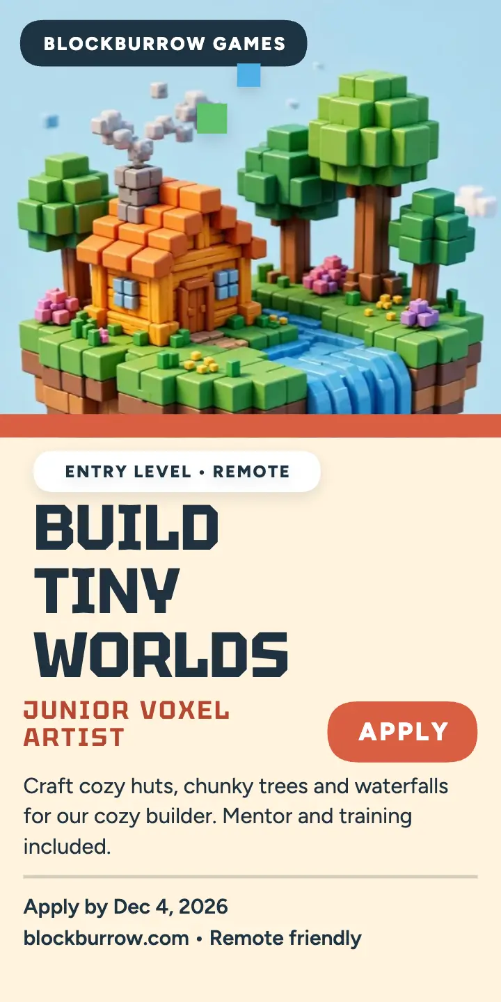 Blockburrow junior voxel artist half page ad template