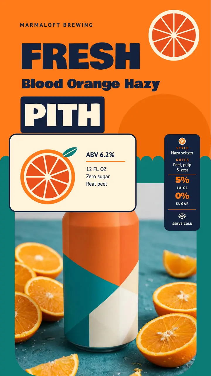 Blood orange hazy seltzer launch story, craft can label template