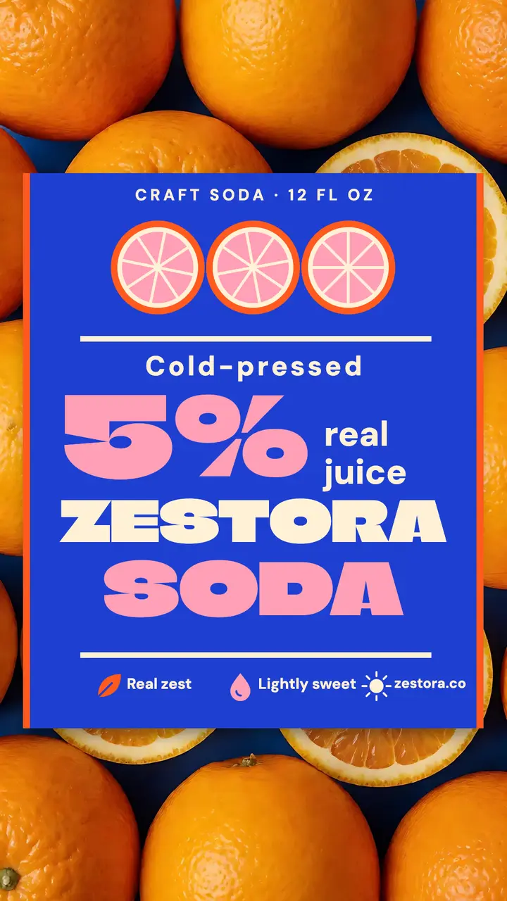Zestora blood orange soda can-label story template