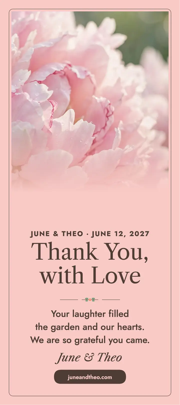 June and Theo garden thank-you rack card template