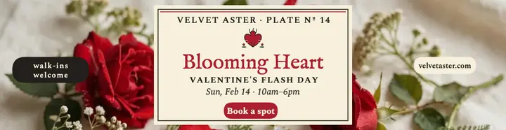 Velvet Aster Blooming Heart flash billboard: valentine's tattoo flash billboard template
