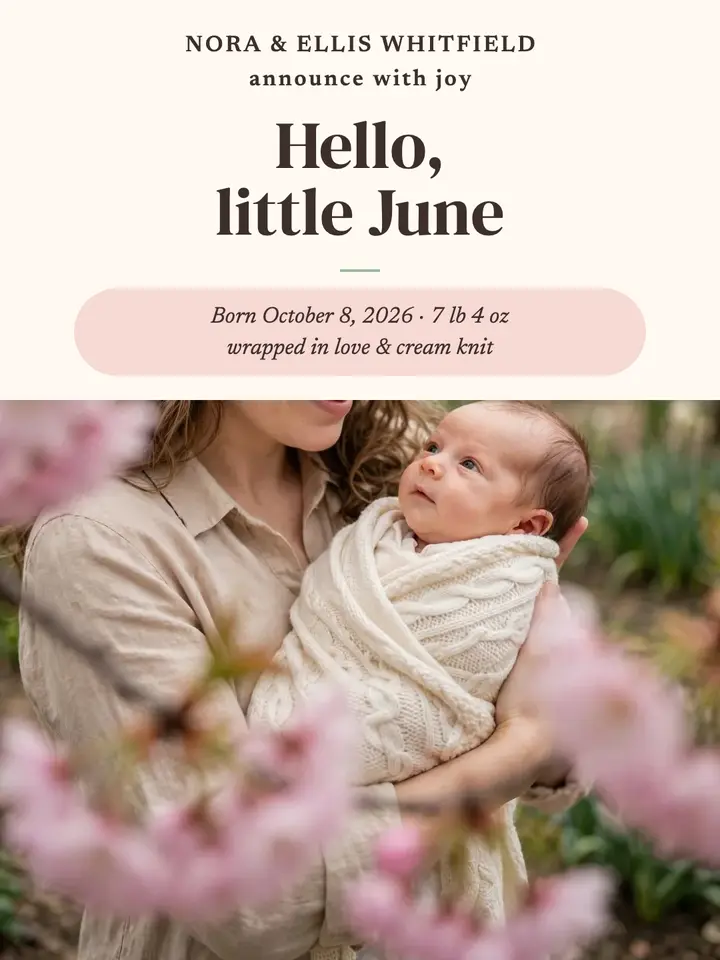 Blossom baby announcement, June template