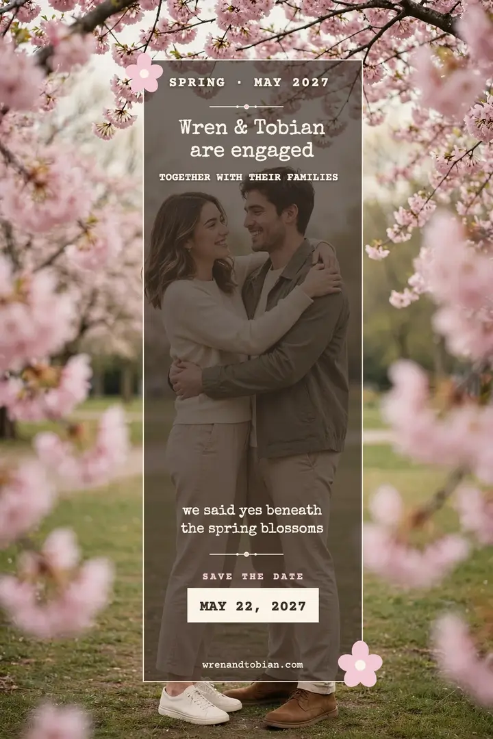 Wren and Tobian blossom engagement poster template