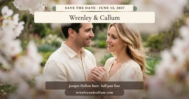 Wrenley and Callum blossom save-the-date template