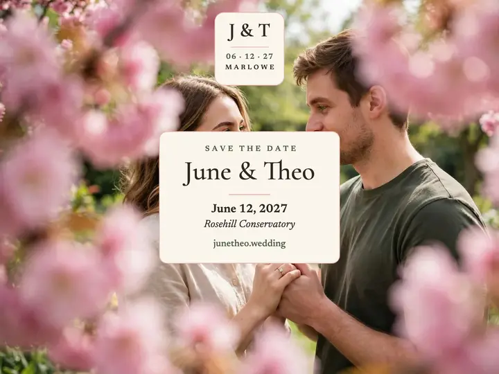 June and Theo blossom save the date slide: wedding save the date slide template