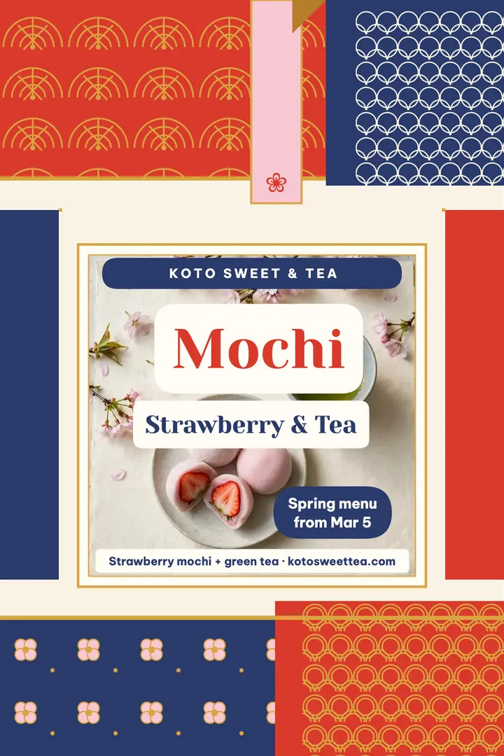 Koto spring mochi and tea poster template