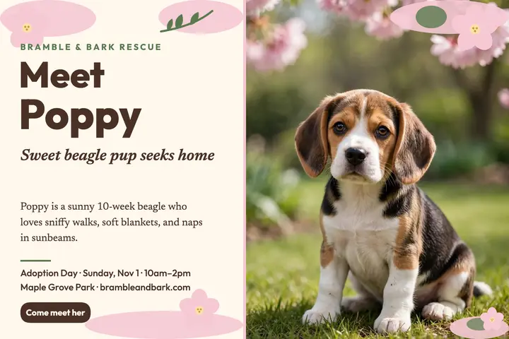 Poppy beagle adoption day postcard template
