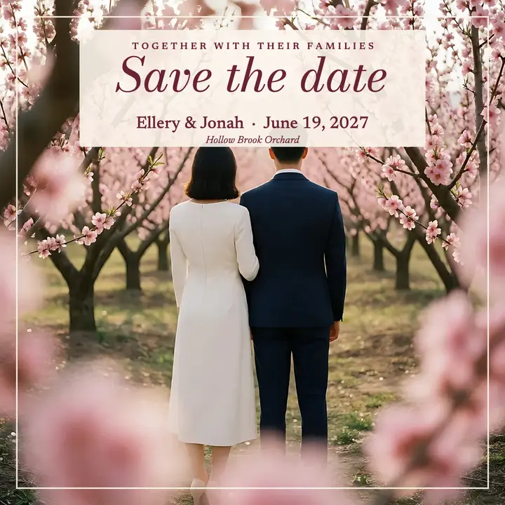 Ellery and Jonah blossom save the date: wedding save the date post template