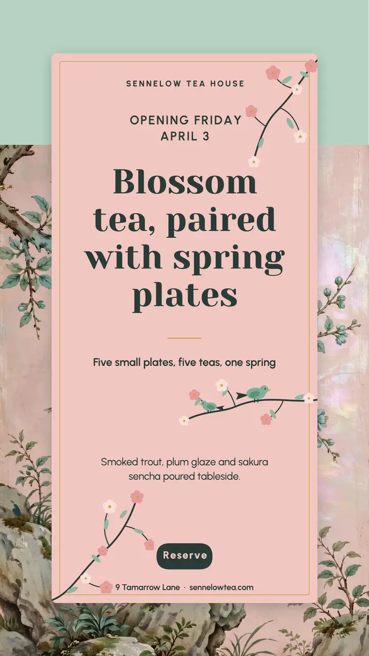 Sennelow blossom tea pairing menu story template