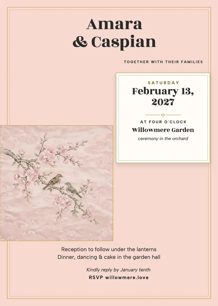 Amara and Caspian blossom wedding invitation template