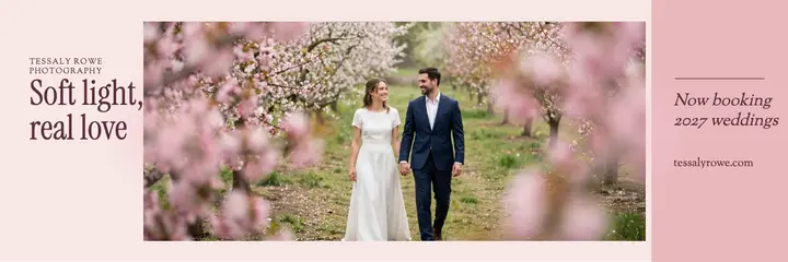 Tessaly Rowe blossom wedding header: wedding photographer x header template