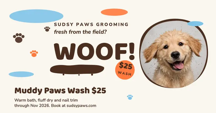 Sudsy Paws muddy wash Facebook post template