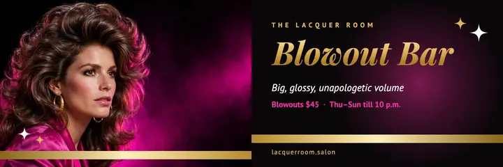 Blowout bar header, 80s luxe template