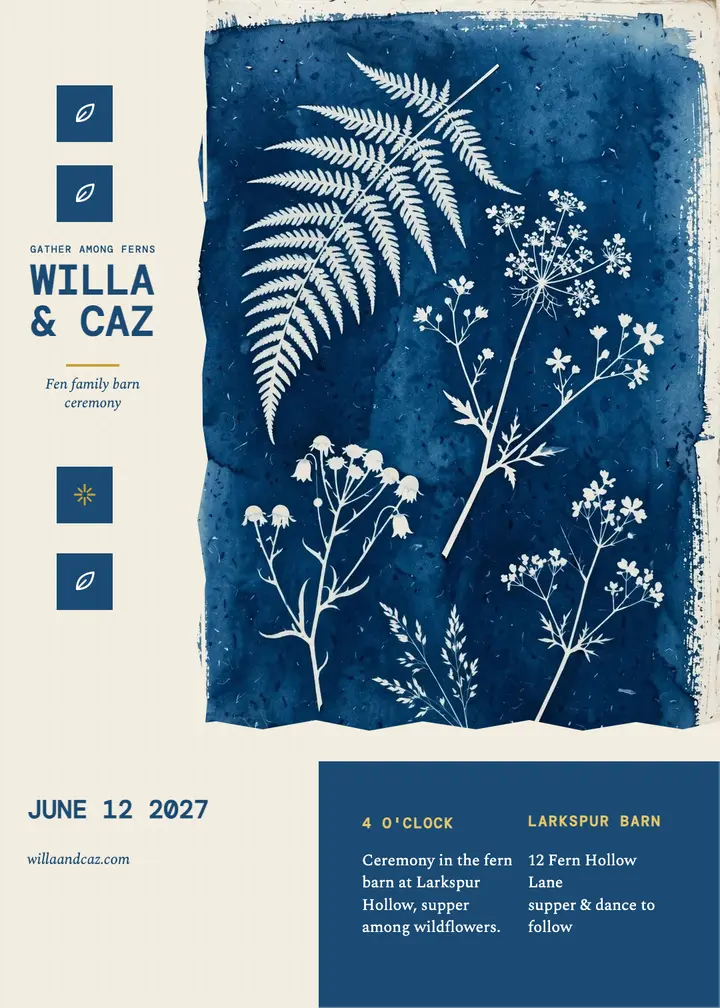 Willa and Caz fern cyanotype invite template