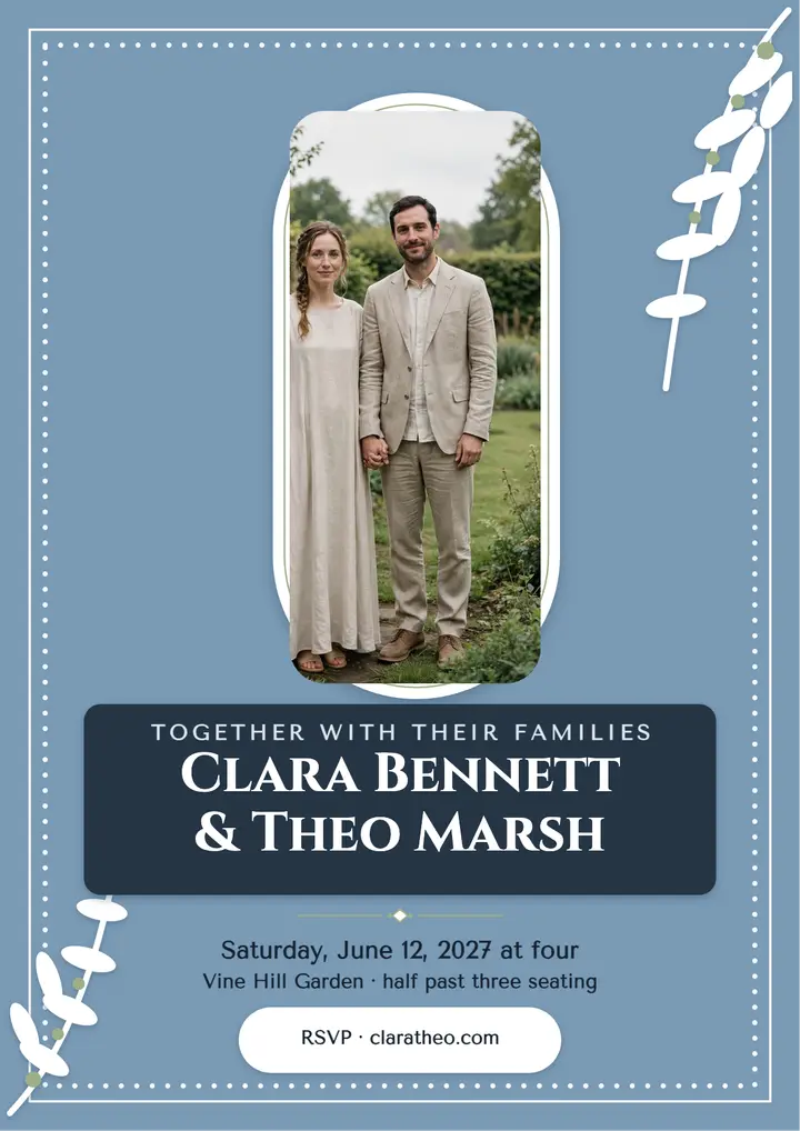 Clara and Theo blue cameo invitation template