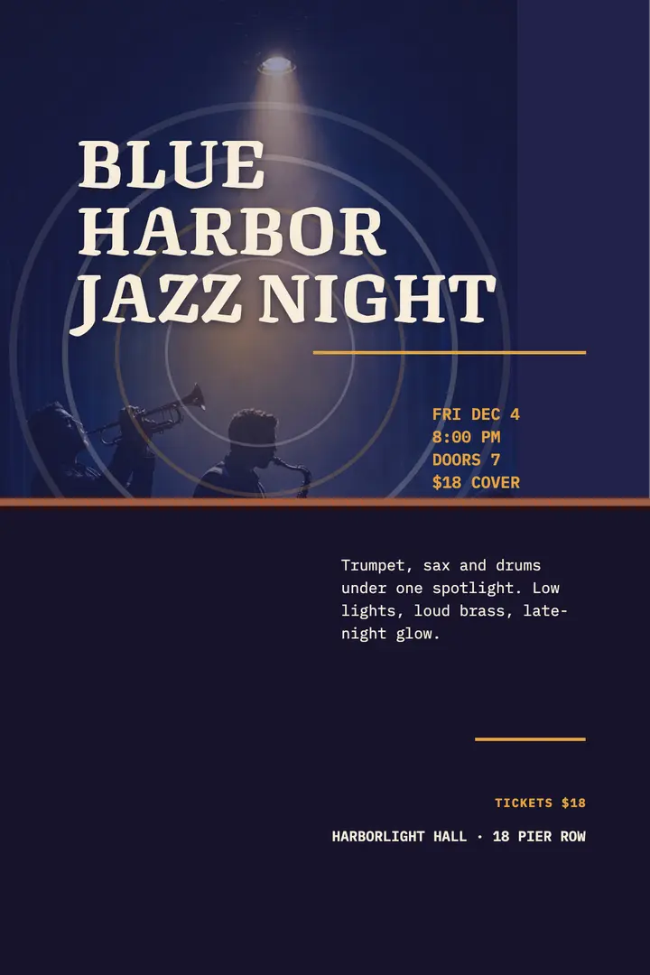 Blue Harbor Jazz Night poster template