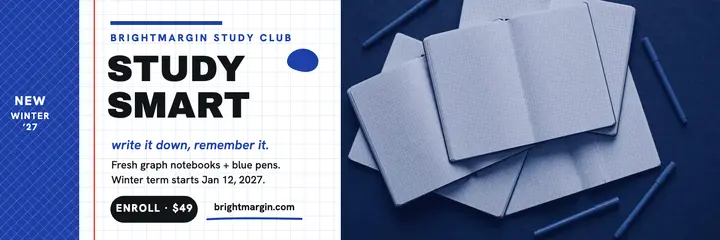Brightmargin study skills header, blue ink template