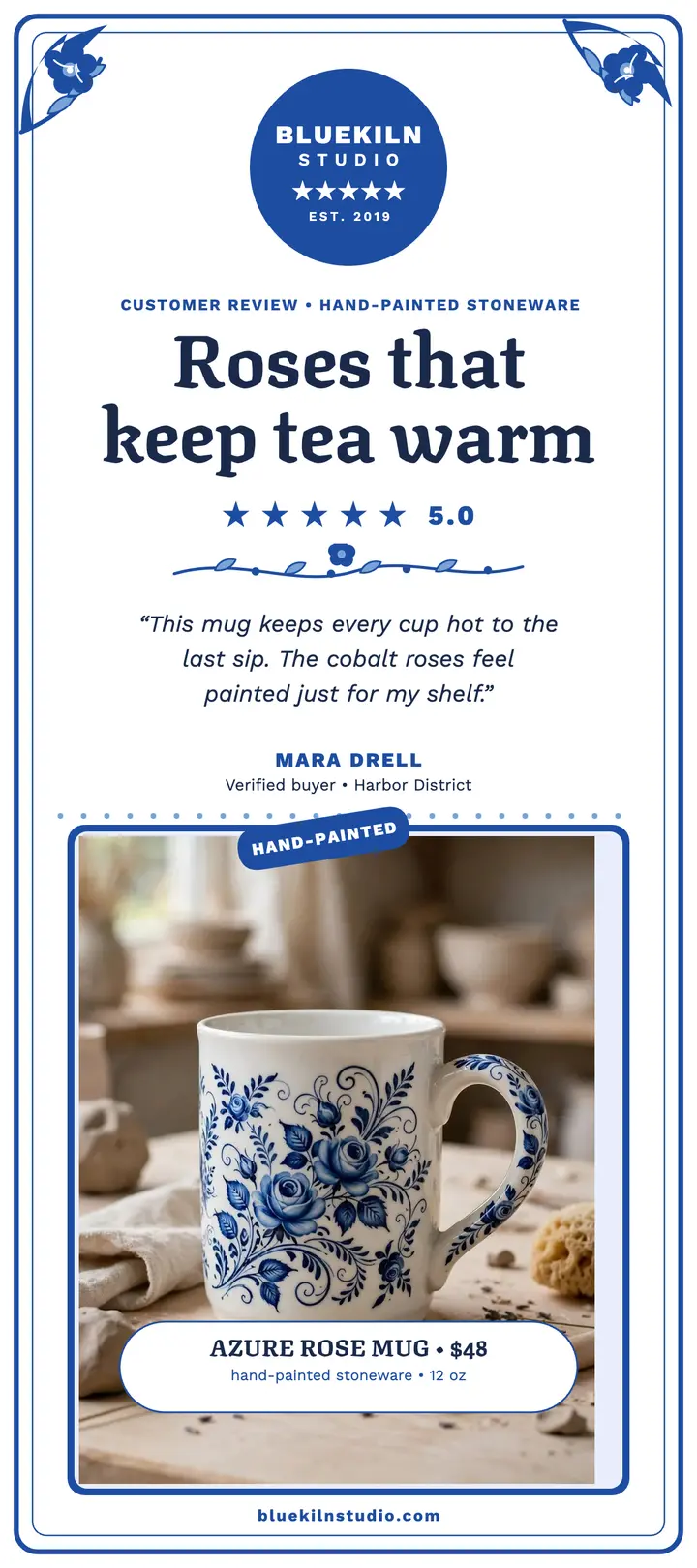 Bluekiln mug review rack card template