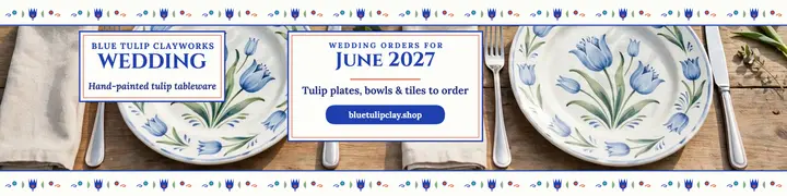 Blue Tulip wedding tableware banner: wedding ceramics banner template