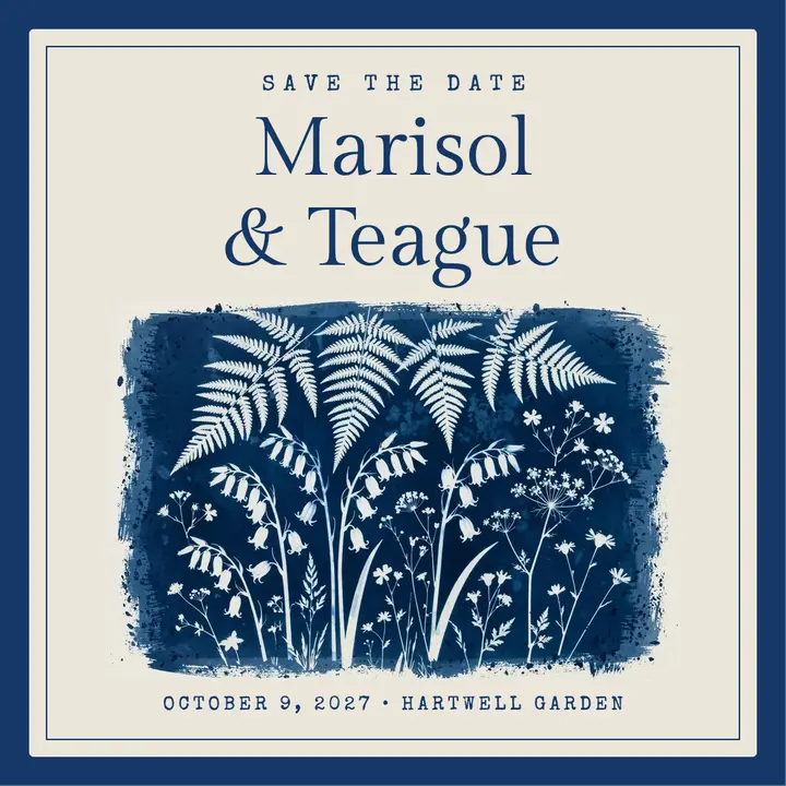 Marisol and Teague cyanotype save the date: wedding save the date template