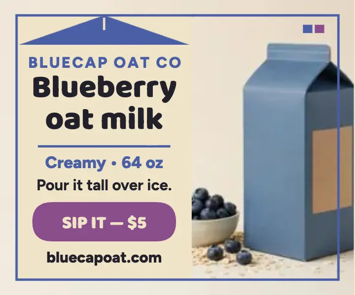 Bluecap blueberry oat milk carton ad template