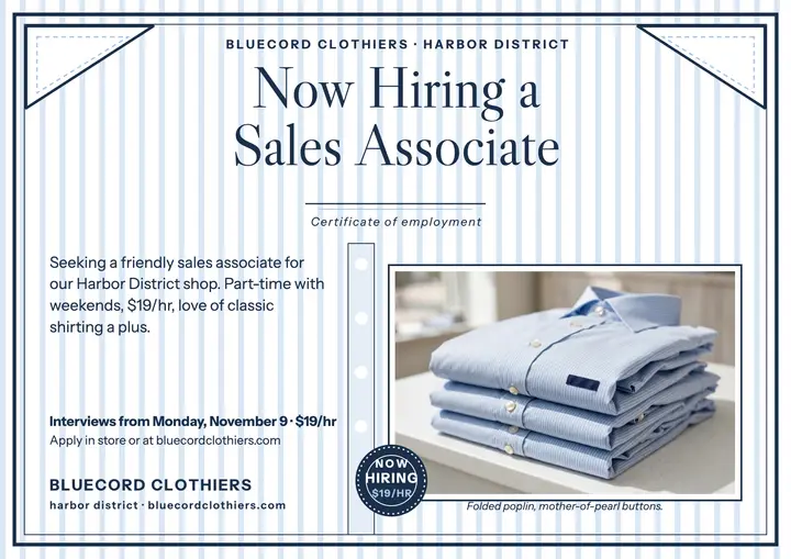 Bluecord hiring certificate, menswear template