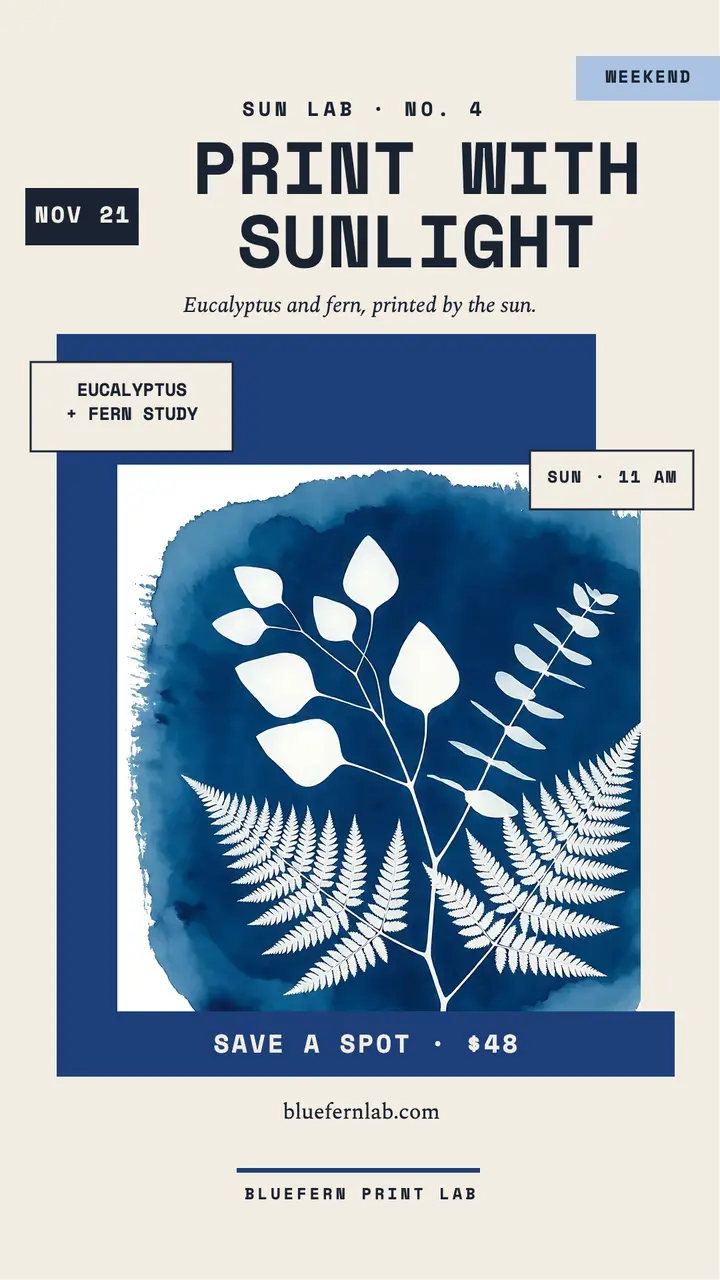 Bluefern sun-print workshop story template