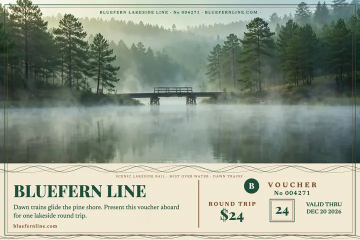 Bluefern Lakeside Line voucher postcard template