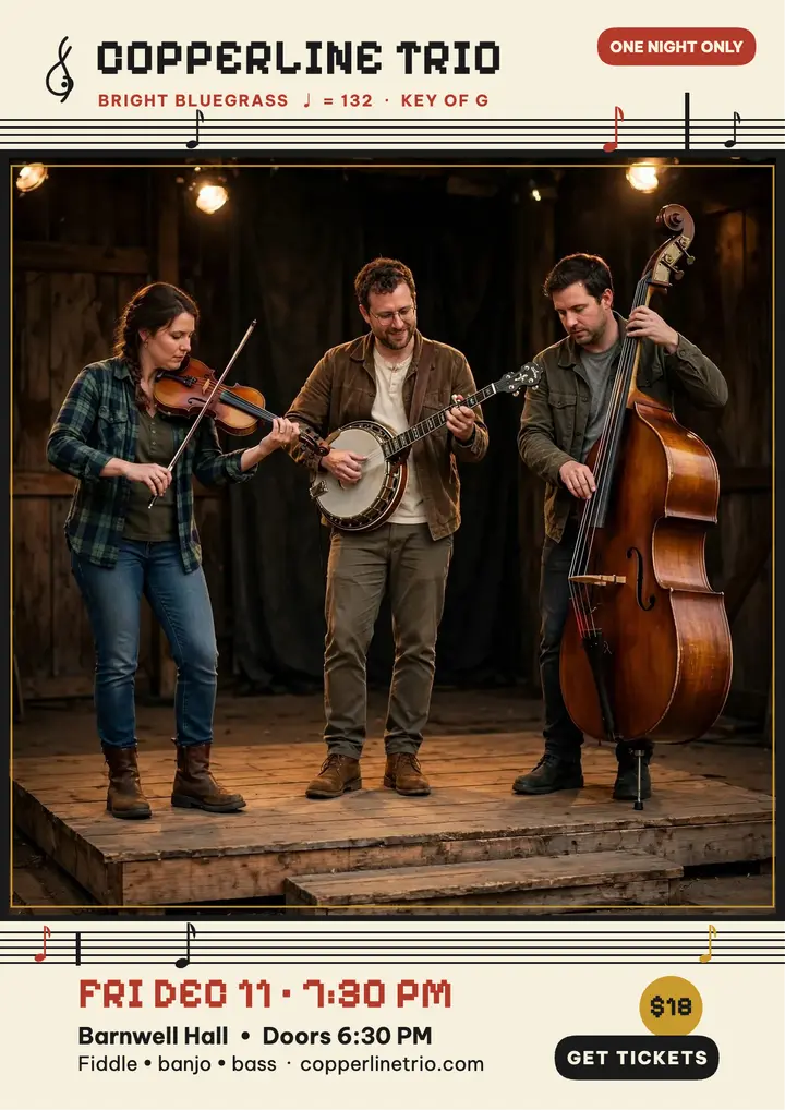 Copperline Trio bluegrass gig flyer template
