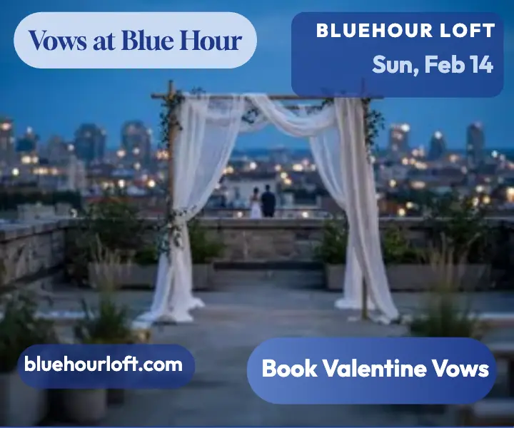Bluehour Loft rooftop vows blue hour ad: rooftop vows ad template