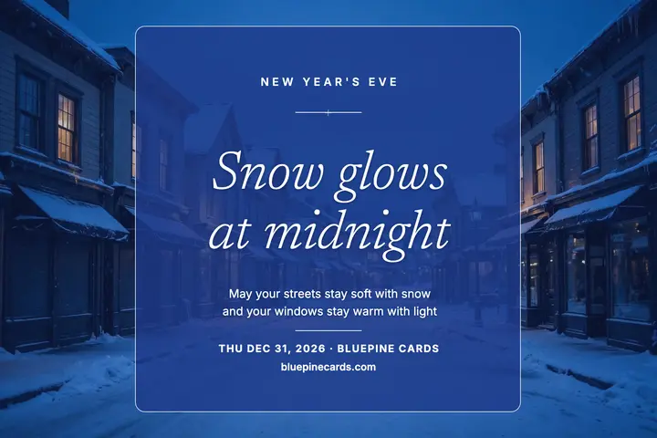 Bluepine midnight snow New Year postcard template