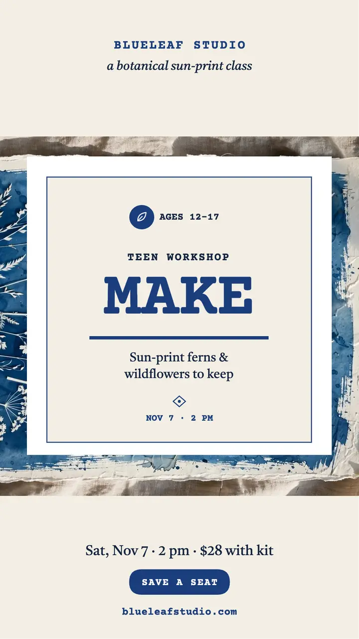 Blueleaf sun-print teen workshop story template