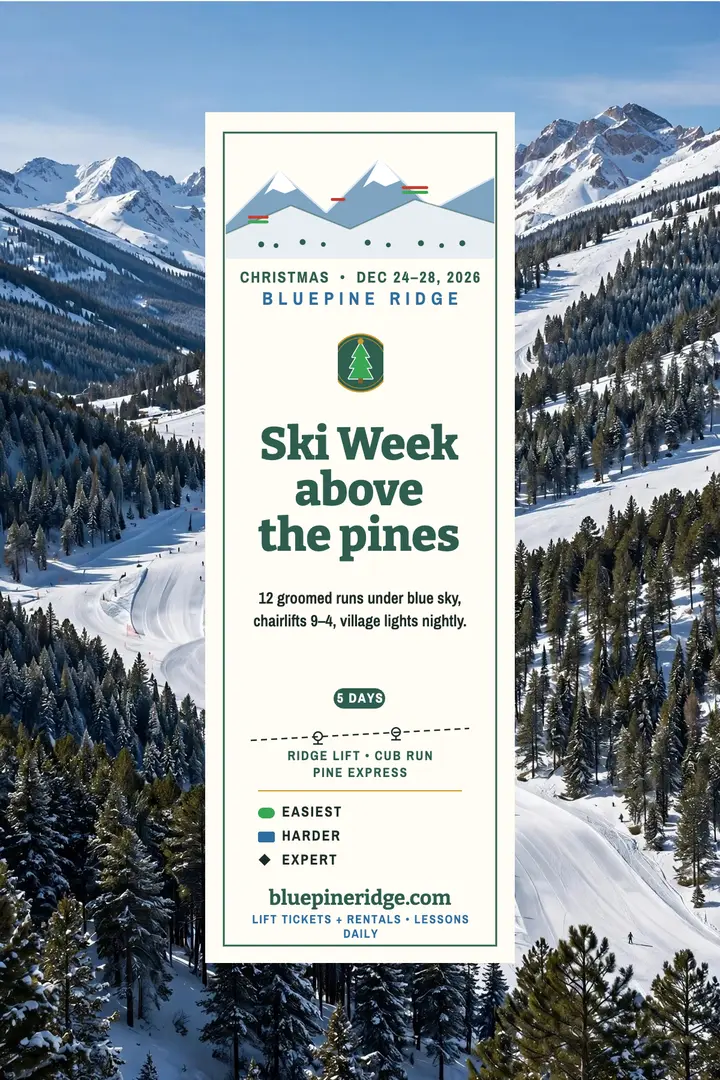 Bluepine Ridge Christmas ski week poster template