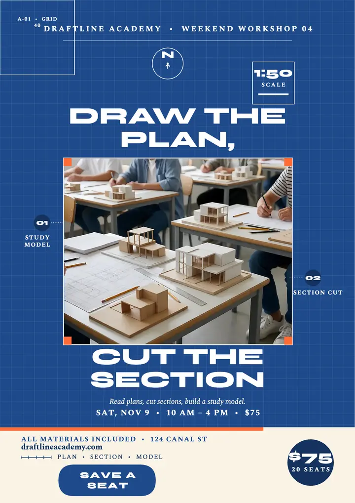 Draftline architecture drawing workshop flyer: architecture workshop flyer template