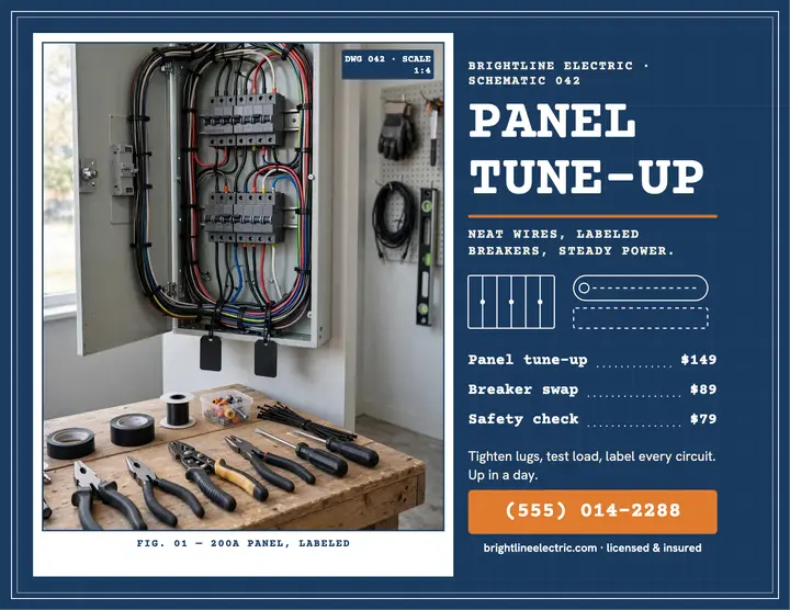 Brightline Electric blueprint panel flyer template