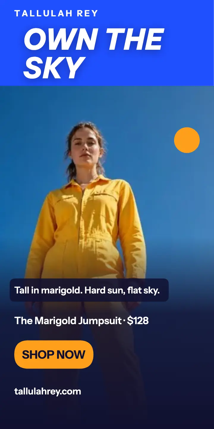 Tallulah Rey marigold jumpsuit ad template