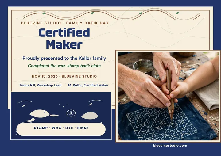 Bluevine family batik certificate template
